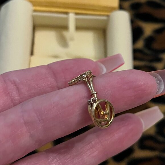 FENDI F's Rhinestone Logo Double ring Ring Metal Gold Size 6 - Picture 9 of 10